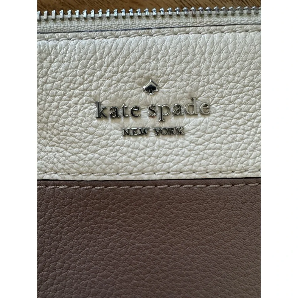 Kate Spade New York Crossbody Bag Taupe Cream Blue Zip Top Leather